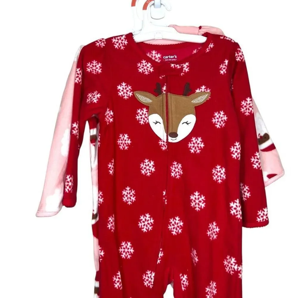 NEW Carter’s Just One You Toddler Fleece Footed Pajamas Santa & Reindeer Snowfla